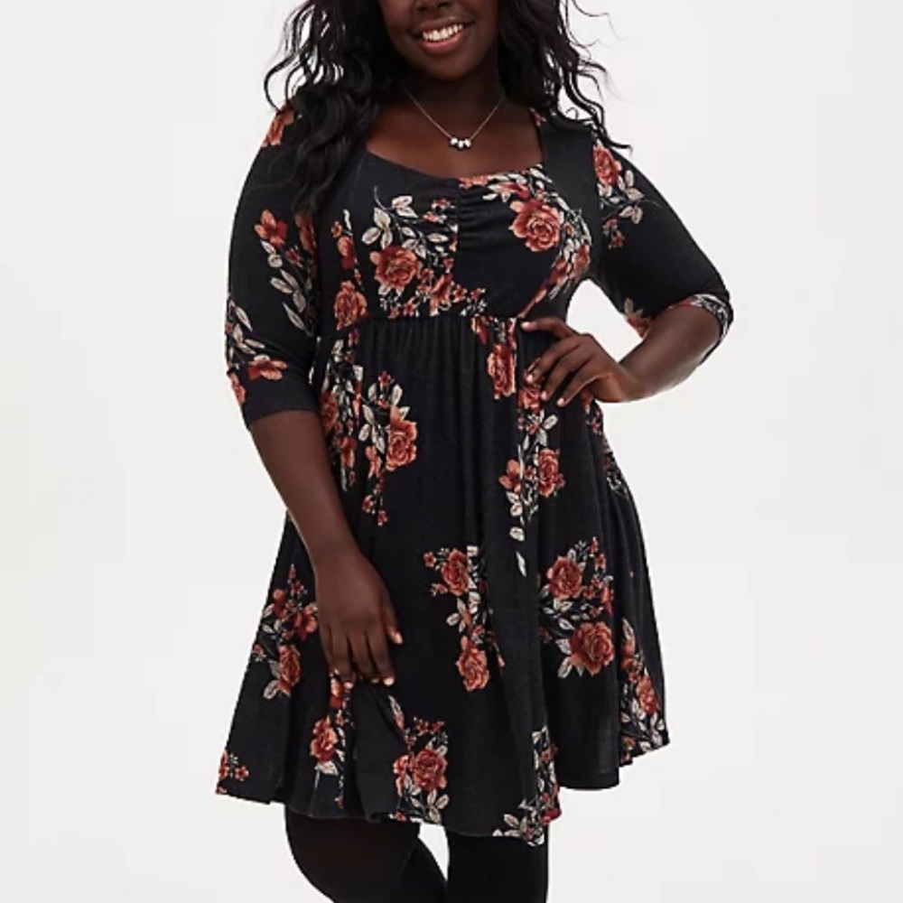 NWT Torrid Super Soft Black Floral Skater Dress